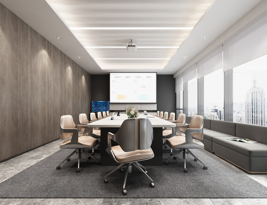 黑白灰色调的会议室设计装修效果